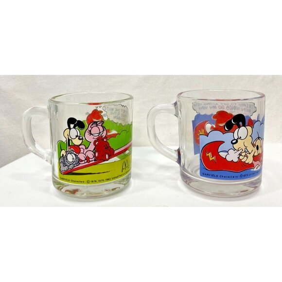 Set of 4 Garfield 1978 McDonalds Glass Mugs Coffee Cups Jim Davis Odie VTG - Picture 7 of 15